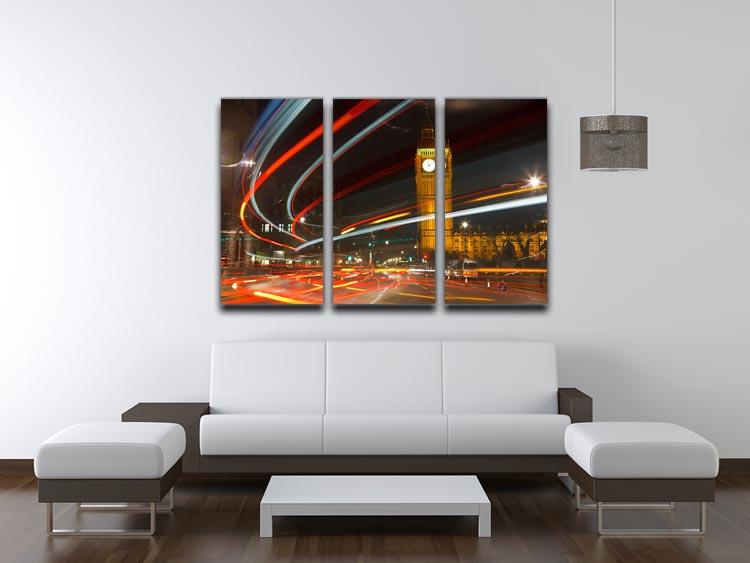 Traffic in Night London 3 Split Panel Canvas Print showcasing vibrant city lights and dynamic traffic in a split panel design.