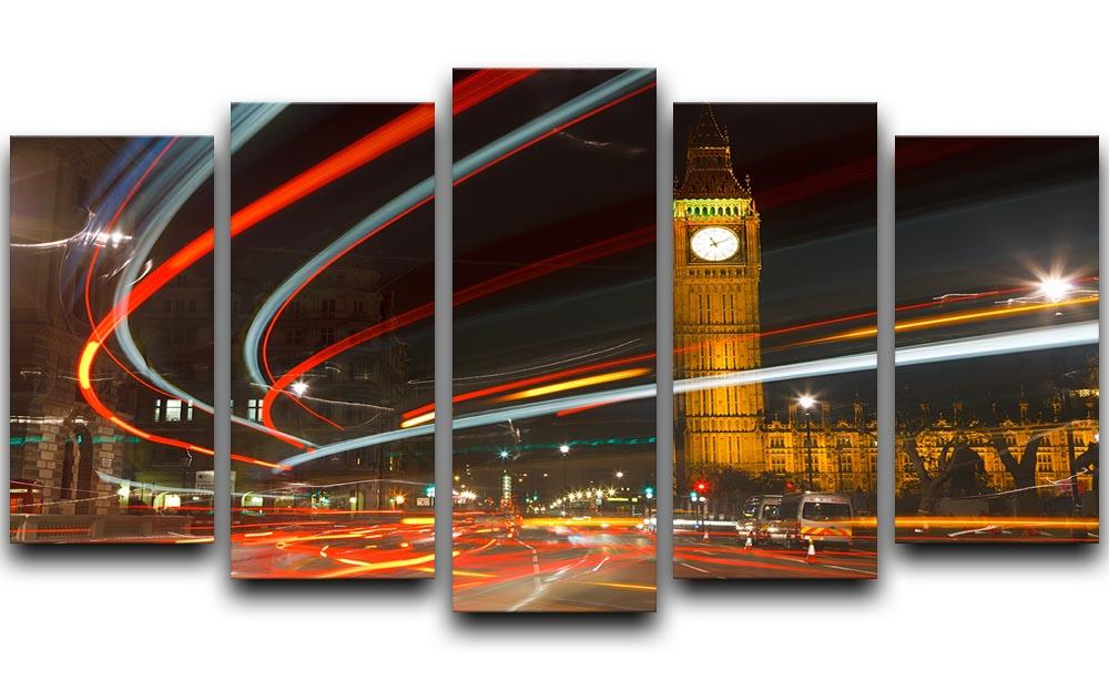 A stunning 5-panel canvas artwork depicting London's vibrant nightlife with traffic and iconic landmarks.