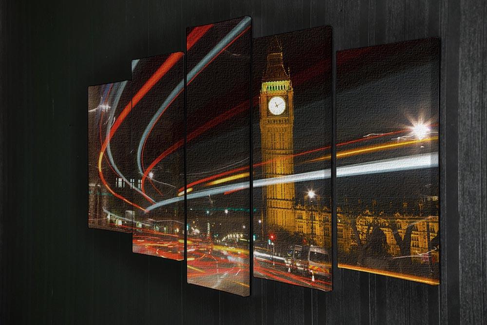 A stunning 5-panel canvas artwork depicting London's vibrant nightlife with traffic and iconic landmarks.