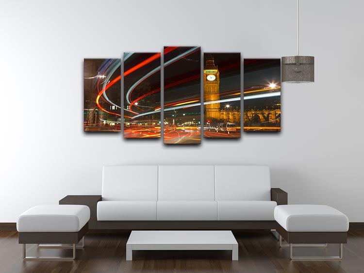 A stunning 5-panel canvas artwork depicting London's vibrant nightlife with traffic and iconic landmarks.