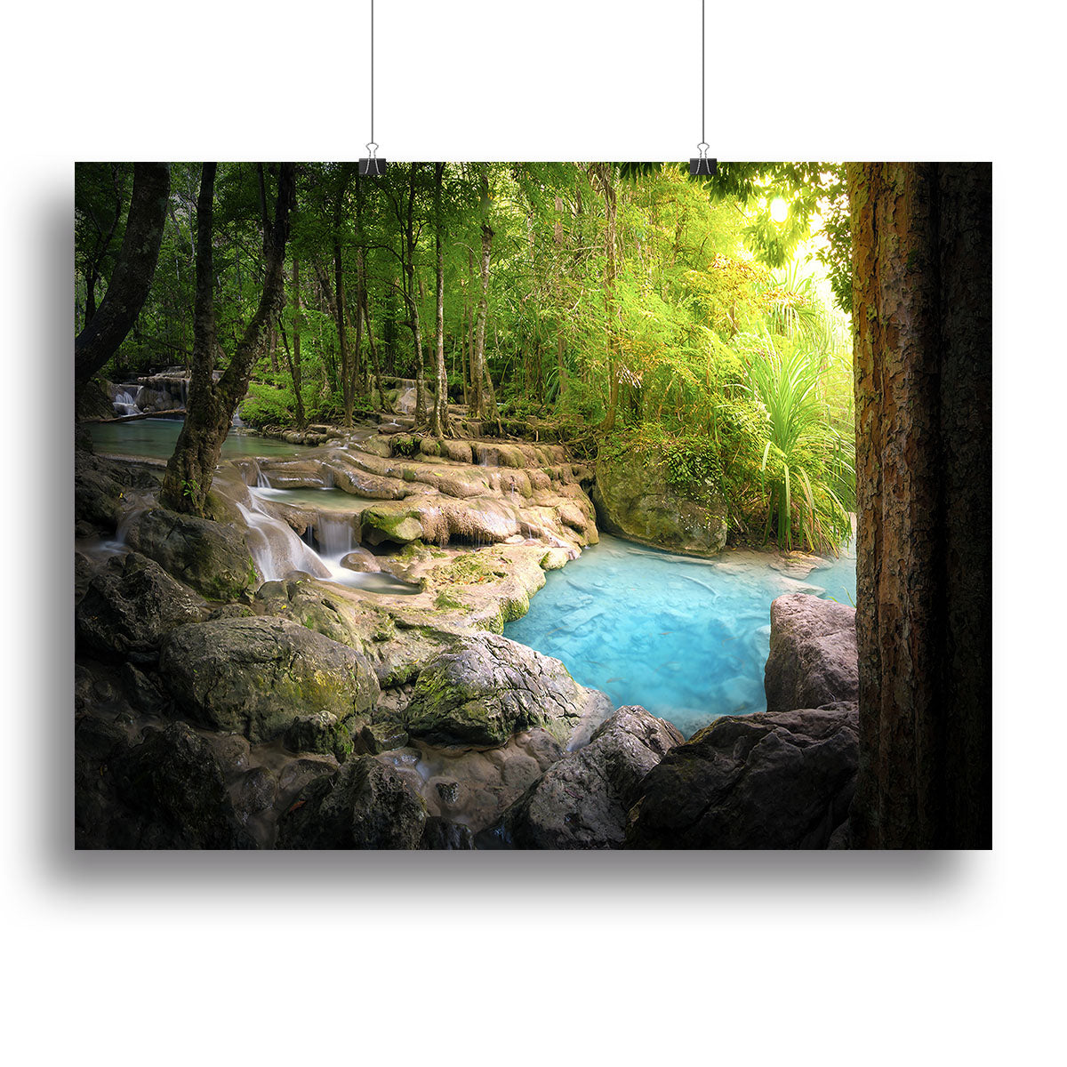 A serene canvas print featuring tranquil nature scenery, showcasing lush greenery and peaceful landscapes, perfect for home decor.