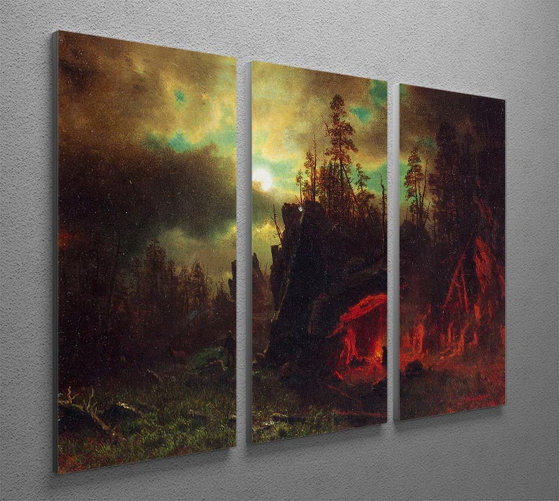 Trapper's Camp by Bierstadt 3-panel canvas print showcasing a beautiful landscape scene.