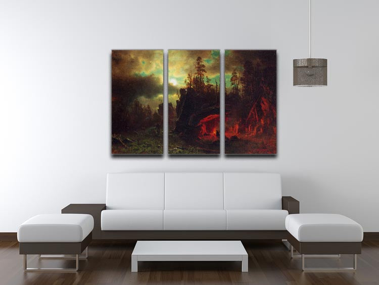 Trapper's Camp by Bierstadt 3-panel canvas print showcasing a beautiful landscape scene.