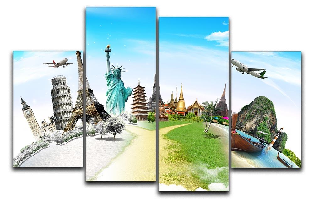 Travel the World Monument 4 Split Panel Canvas artwork featuring a stunning landscape divided into four panels.