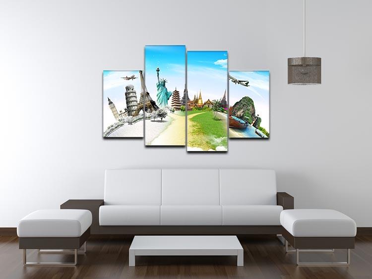 Travel the World Monument 4 Split Panel Canvas artwork featuring a stunning landscape divided into four panels.