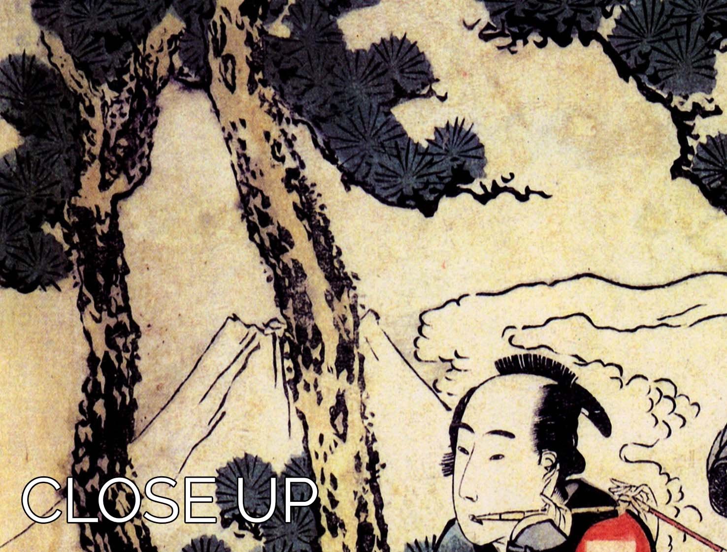 Three-panel canvas print featuring the Traveling Couple by Hokusai, showcasing vibrant colors and intricate details.