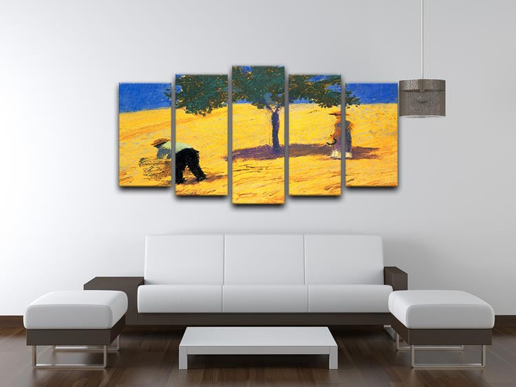 Tree in Cornfeld by Macke, a vibrant 5-split canvas artwork showcasing a serene tree amidst a colorful cornfield.