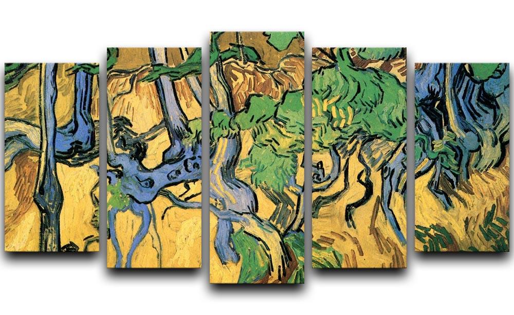 A 5-split panel canvas artwork featuring Van Gogh's Tree Roots and Trunks, showcasing vibrant colors and intricate details of nature.