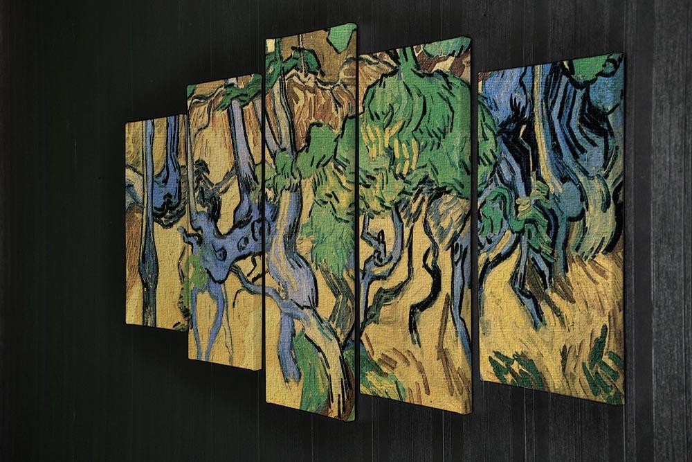 A 5-split panel canvas artwork featuring Van Gogh's Tree Roots and Trunks, showcasing vibrant colors and intricate details of nature.