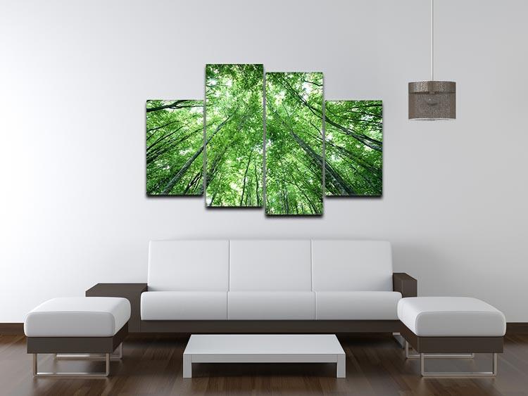 A beautiful 4-split canvas artwork depicting trees meeting each other at the sky, showcasing vibrant colors and intricate details.