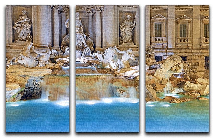 A beautiful 3-panel canvas print of the Trevi Fountain in Rome, showcasing intricate details and vibrant colors.