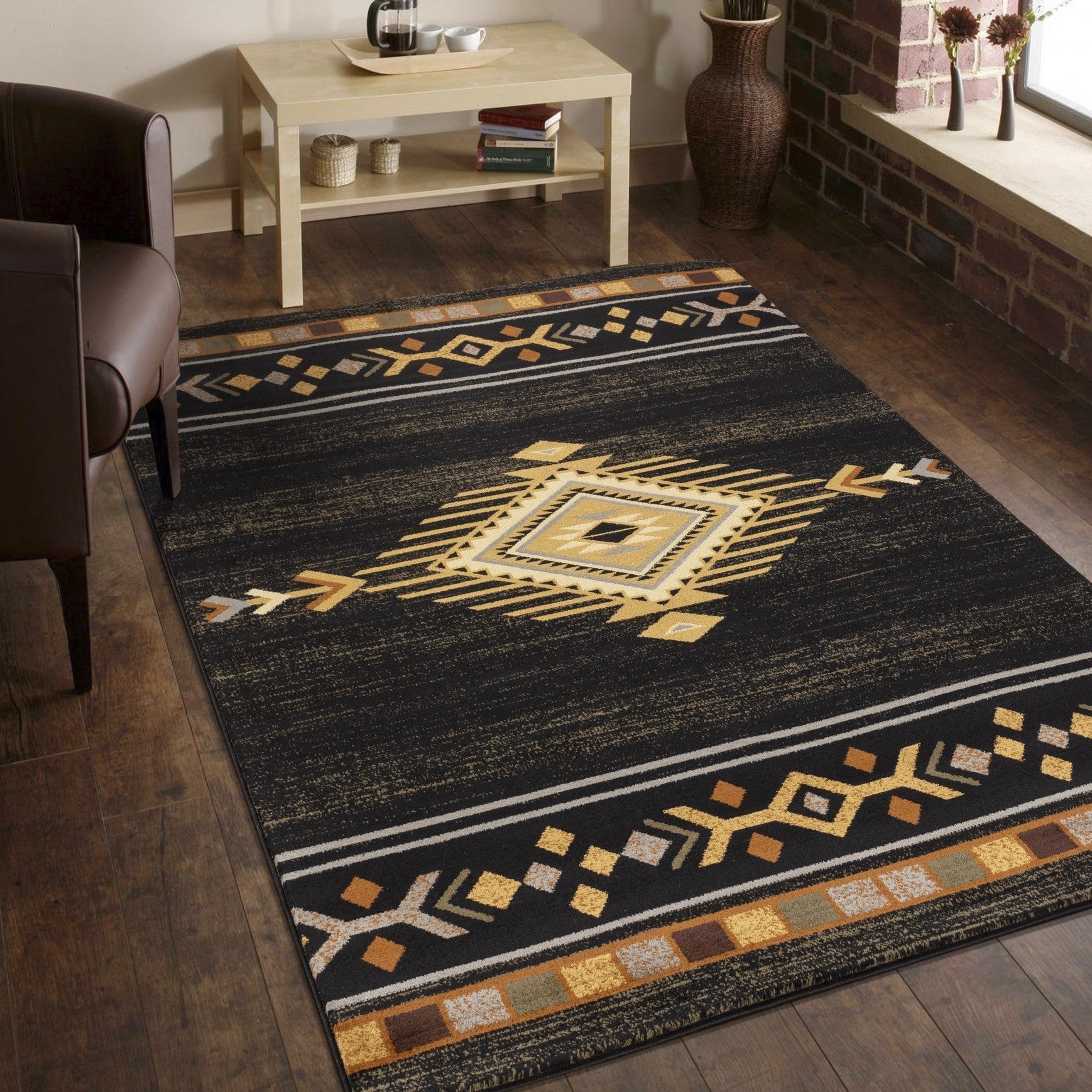 Tribes Black Southwest Area Rug showcasing intricate patterns and a deep black color, perfect for enhancing home decor.