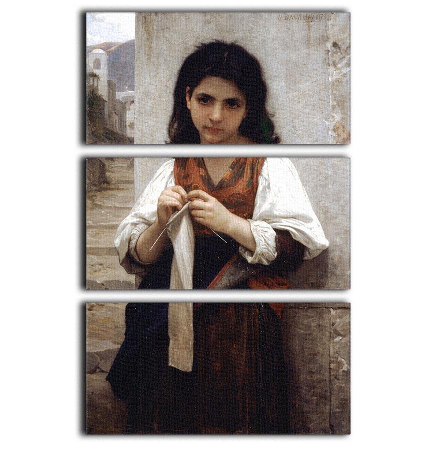 Tricoteuse By Bouguereau 3-panel canvas print featuring elegant artwork, perfect for home or office decor.