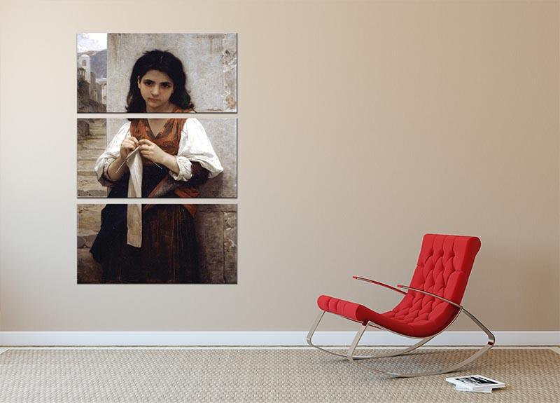 Tricoteuse By Bouguereau 3-panel canvas print featuring elegant artwork, perfect for home or office decor.