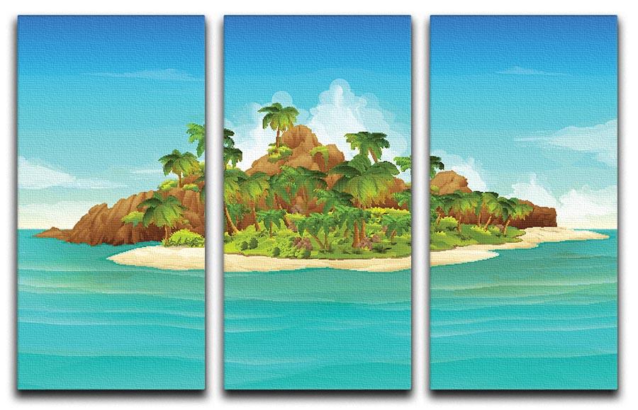 Tropical Island Vector 3 Split Panel Canvas Print showcasing vibrant colors and serene landscape.
