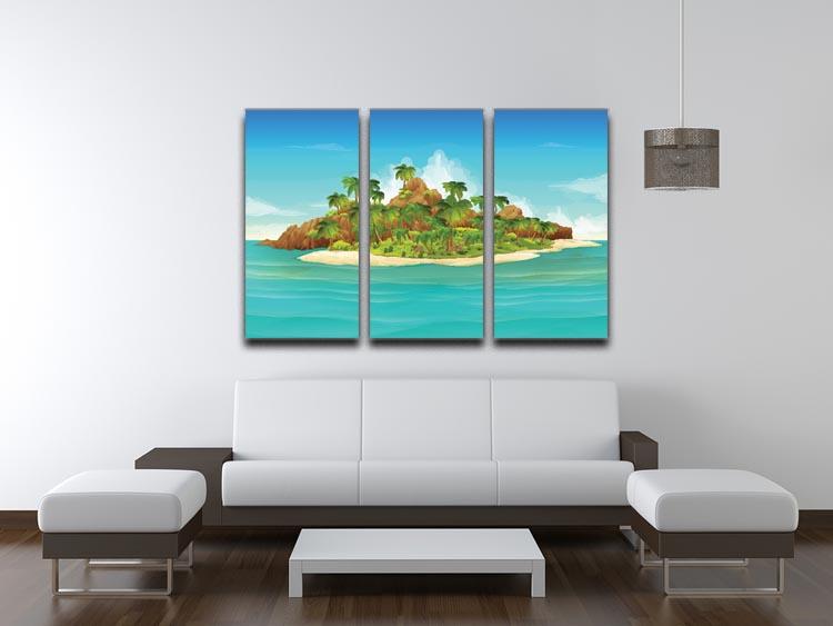 Tropical Island Vector 3 Split Panel Canvas Print showcasing vibrant colors and serene landscape.