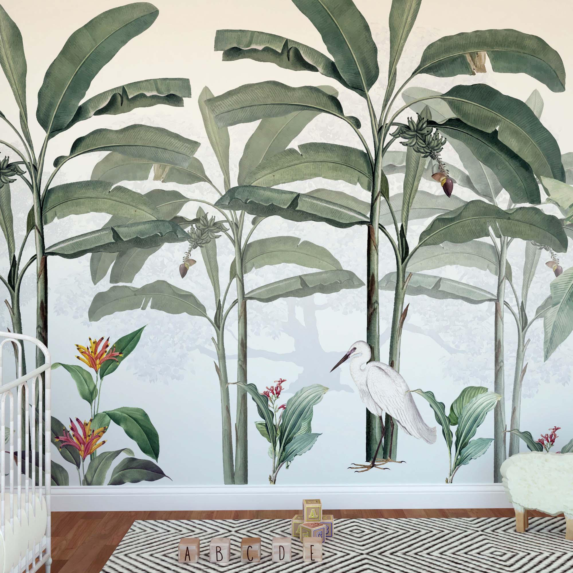 Tropical Jungle Wallpaper featuring lush green foliage and exotic plants, perfect for creating a vibrant atmosphere in any room.
