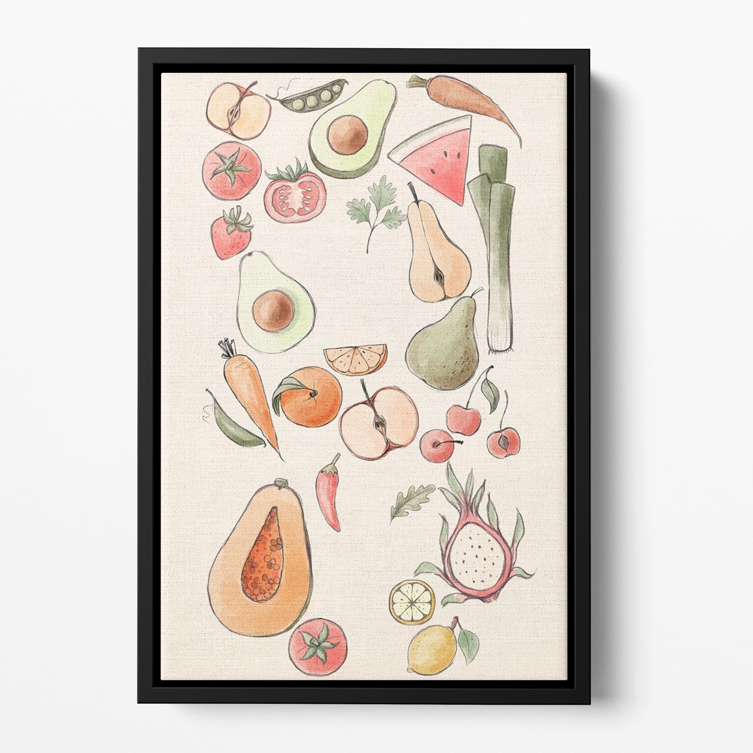 A vibrant Tropical Vegetable illustration in a floating frame, showcasing colorful vegetables against a neutral background.