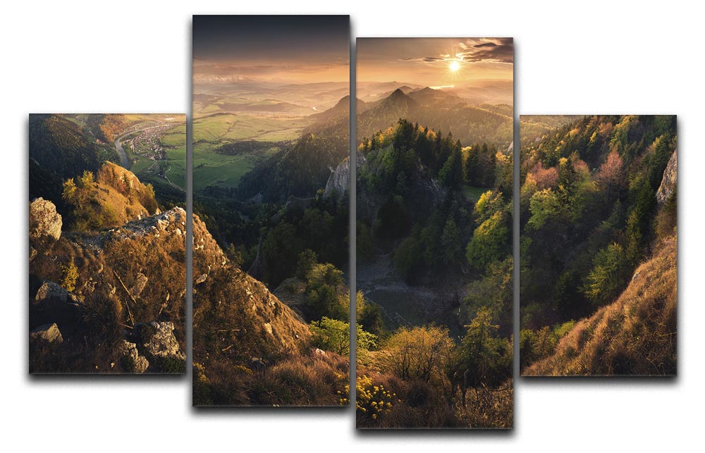 Trzy Korony II 4 Split Panel Canvas artwork featuring vibrant colors and dynamic design, arranged in four separate panels.