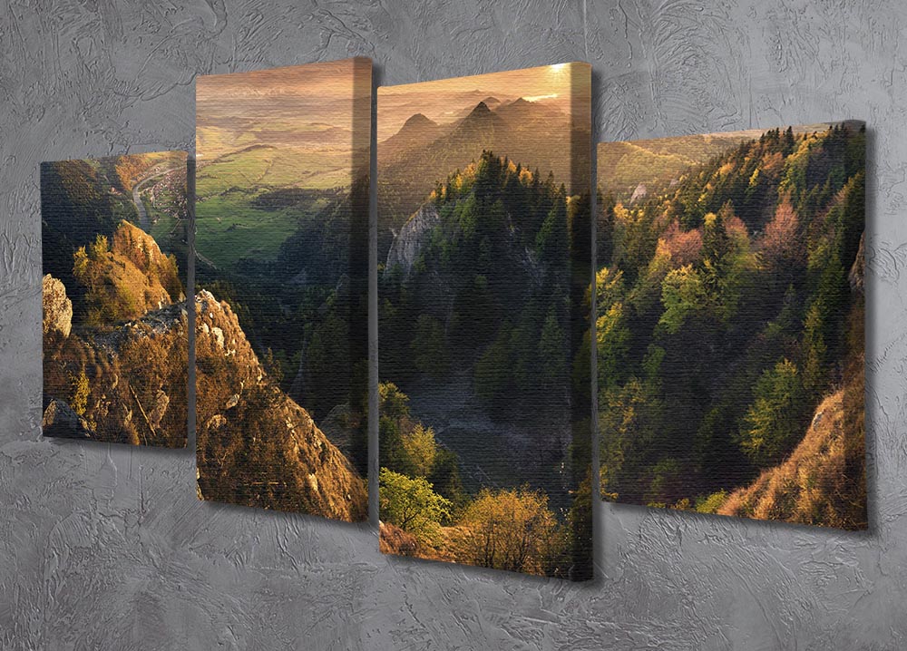 Trzy Korony II 4 Split Panel Canvas artwork featuring vibrant colors and dynamic design, arranged in four separate panels.