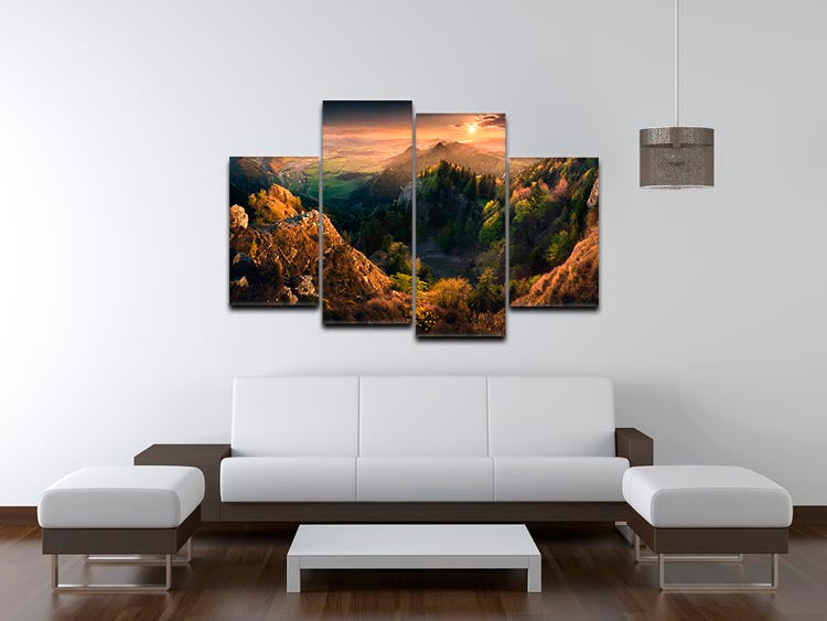 Trzy Korony II 4 Split Panel Canvas artwork featuring vibrant colors and dynamic design, arranged in four separate panels.