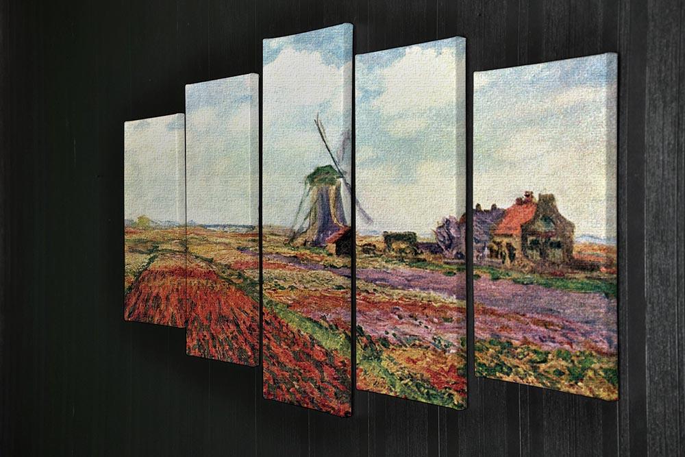 A vibrant 5 split panel canvas artwork featuring Monet's Tulips of Holland, showcasing colorful tulips in a beautiful arrangement.