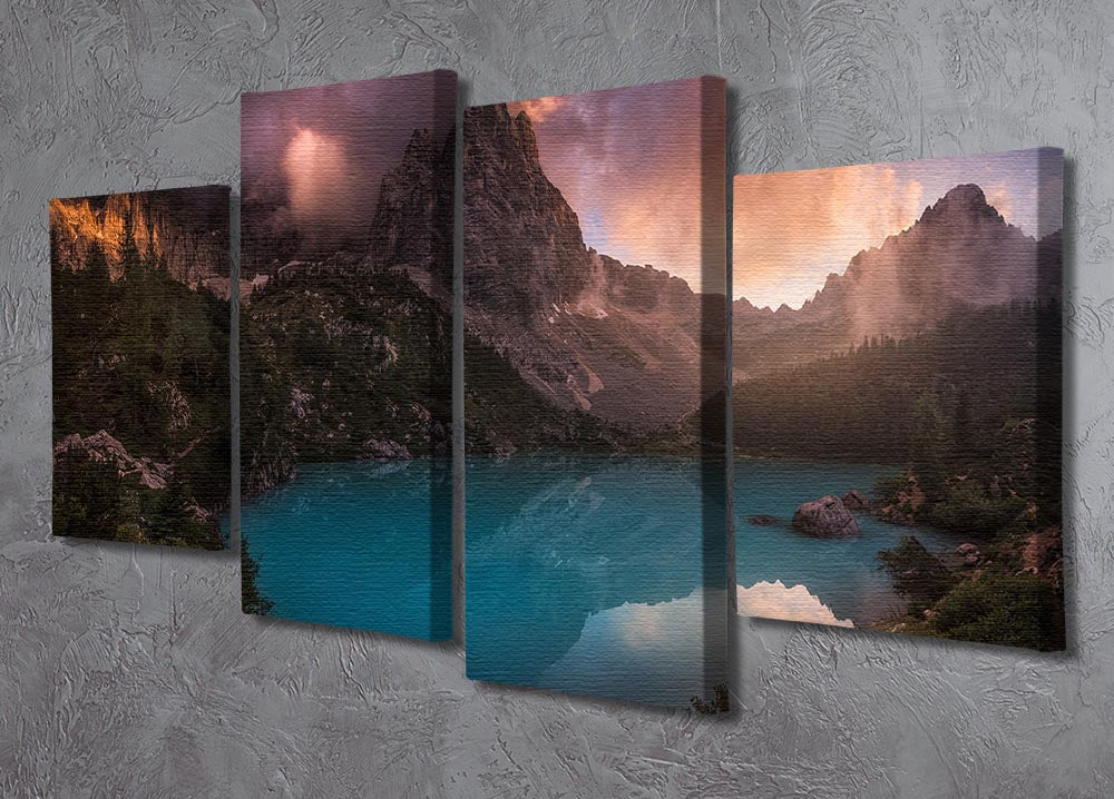 Turquoise Reflection 4 Split Panel Canvas artwork featuring vibrant turquoise colors divided into four equal sections.