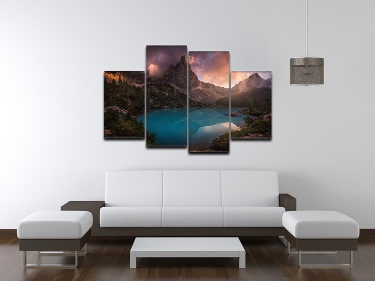 Turquoise Reflection 4 Split Panel Canvas artwork featuring vibrant turquoise colors divided into four equal sections.