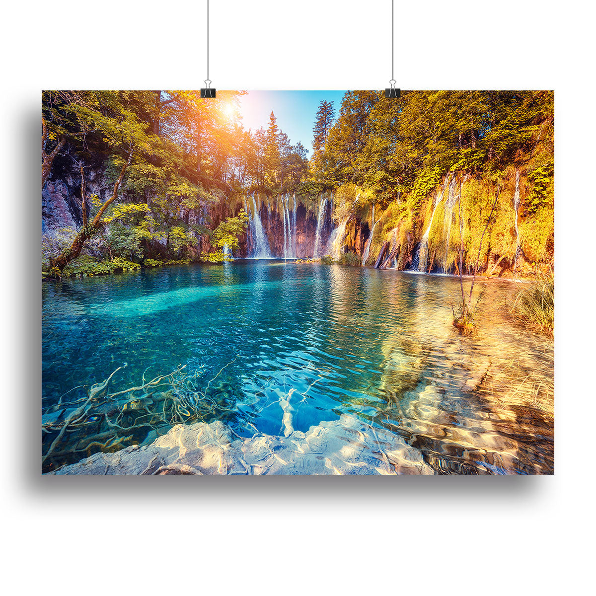 A vibrant canvas print featuring turquoise water and sunny beams, perfect for home decor.