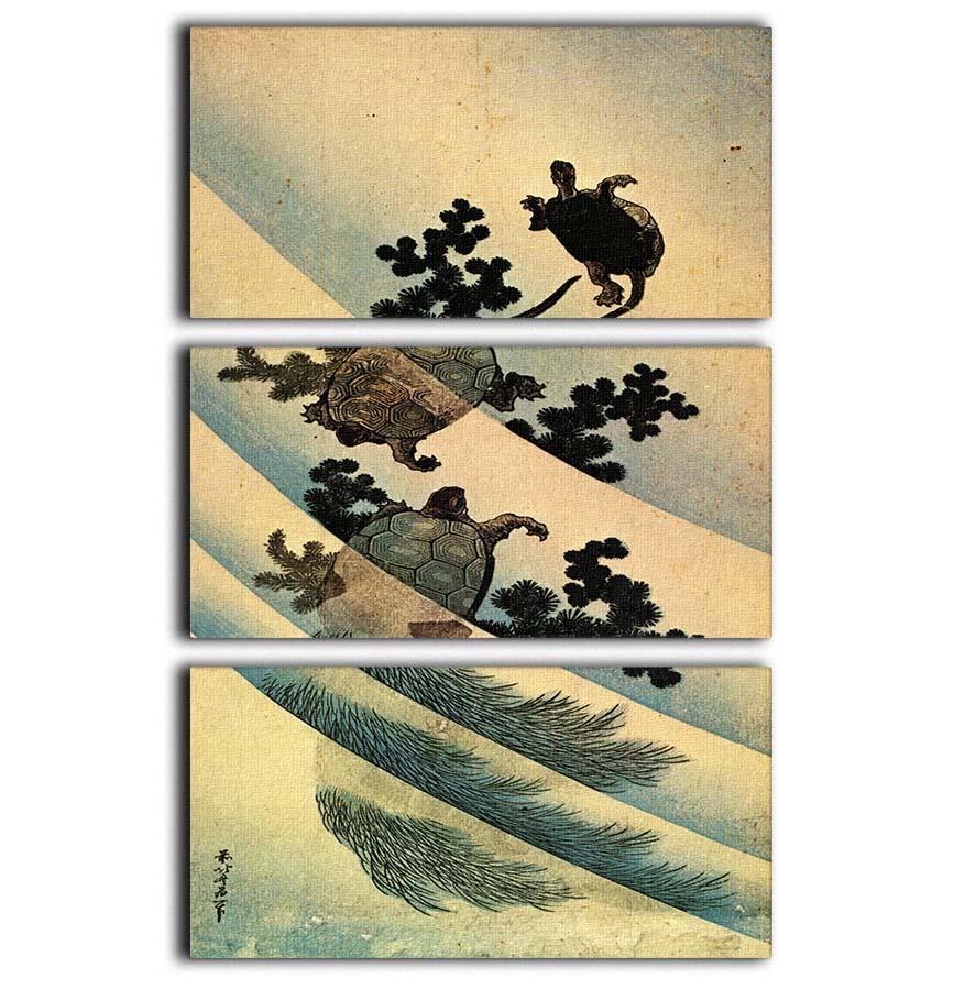 A beautiful 3-panel canvas print featuring Hokusai's turtles, showcasing vibrant colors and intricate details.