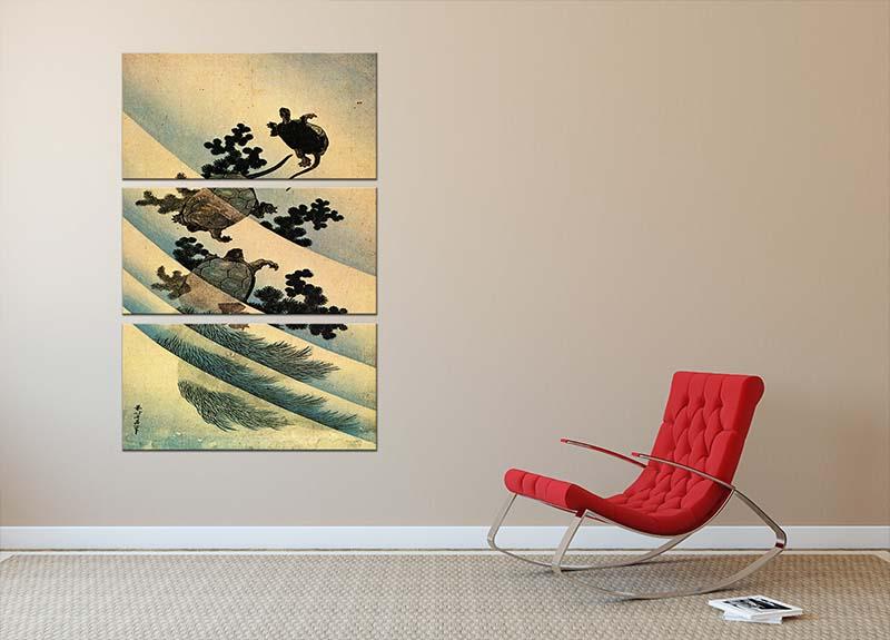 A beautiful 3-panel canvas print featuring Hokusai's turtles, showcasing vibrant colors and intricate details.