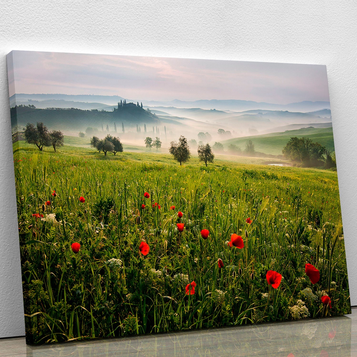 A beautiful Tuscan Spring Canvas Print featuring vibrant colors and intricate details of the Tuscan landscape, perfect for home decor.
