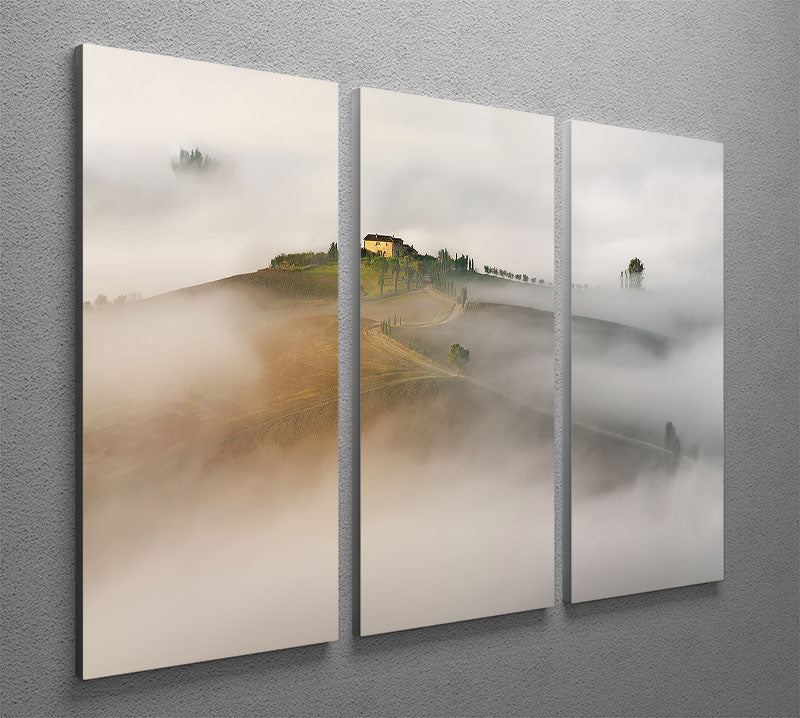 Tuscany Landscape 3 Split Panel Canvas Print showcasing rolling hills and vineyards in vibrant colors.