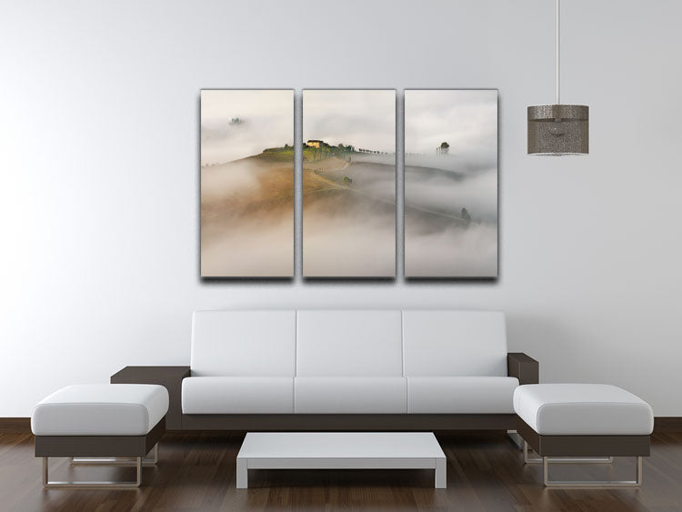 Tuscany Landscape 3 Split Panel Canvas Print showcasing rolling hills and vineyards in vibrant colors.