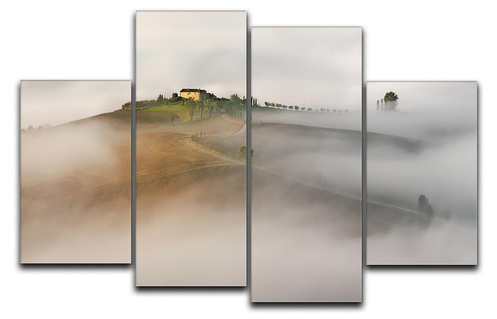 A beautiful 4-split canvas artwork depicting a serene Tuscany landscape with rolling hills and vibrant colors.