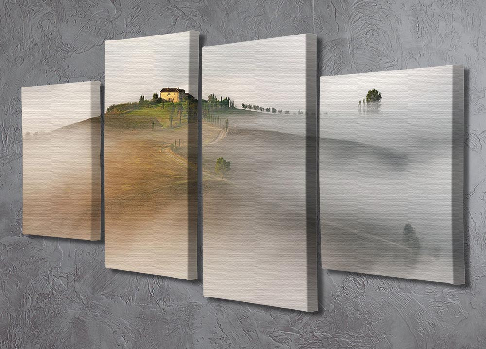 A beautiful 4-split canvas artwork depicting a serene Tuscany landscape with rolling hills and vibrant colors.