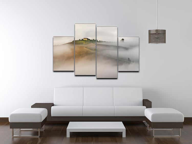 A beautiful 4-split canvas artwork depicting a serene Tuscany landscape with rolling hills and vibrant colors.