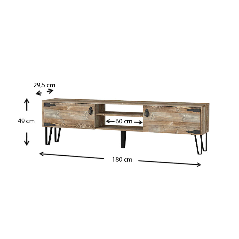 SEVILLIA Vintage TV Furniture Set in black melamine, featuring two cabinets and shelves, stylish vintage design.