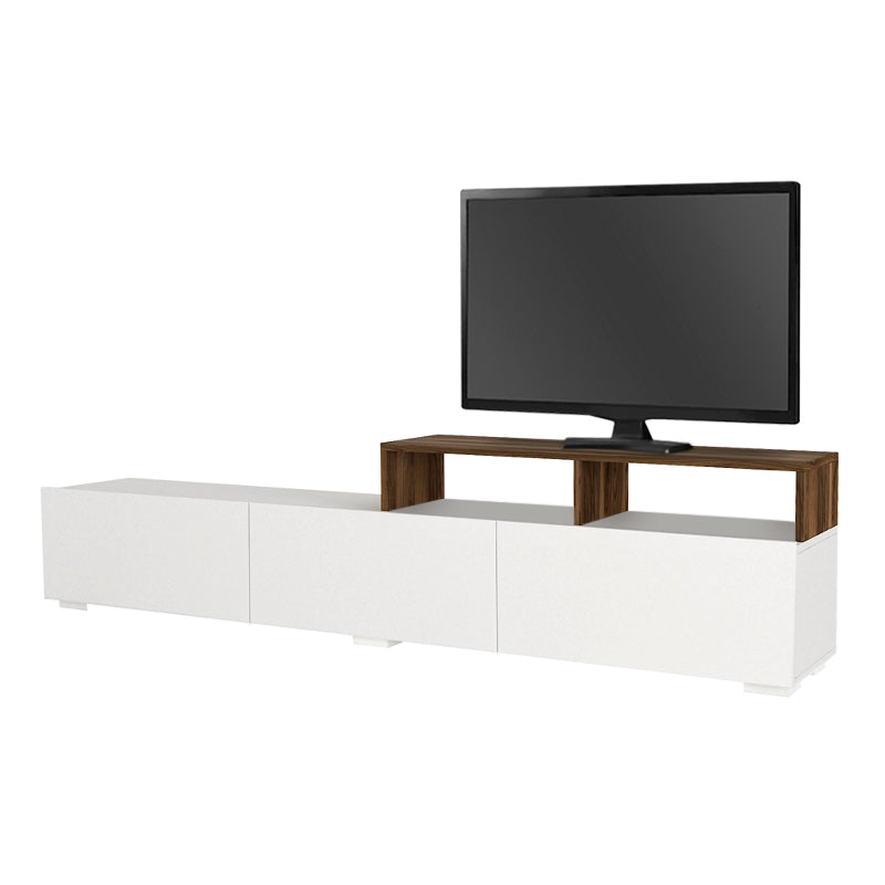 CARMEN White TV Stand with walnut shelf, dimensions 210x30x49.8 cm, showcasing modern design and quality materials.