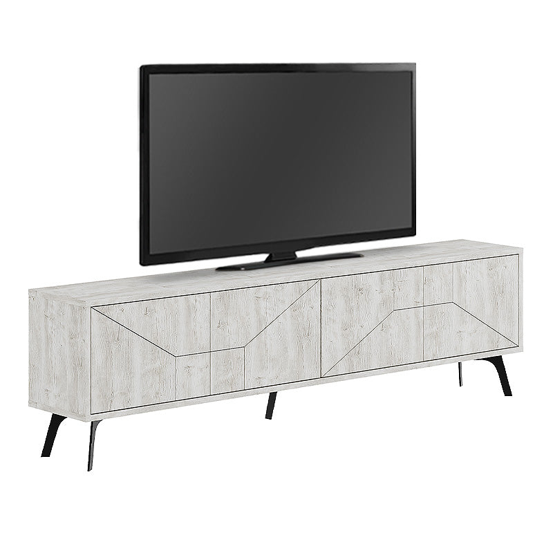 LUKAS TV Stand in ancient white, featuring two cabinets and five metal legs, stylish and functional design.