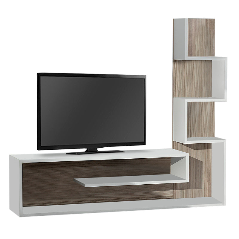 TV Stand MAURICE in white-cordoba finish, showcasing its sleek design and spacious surface for TV and decor.