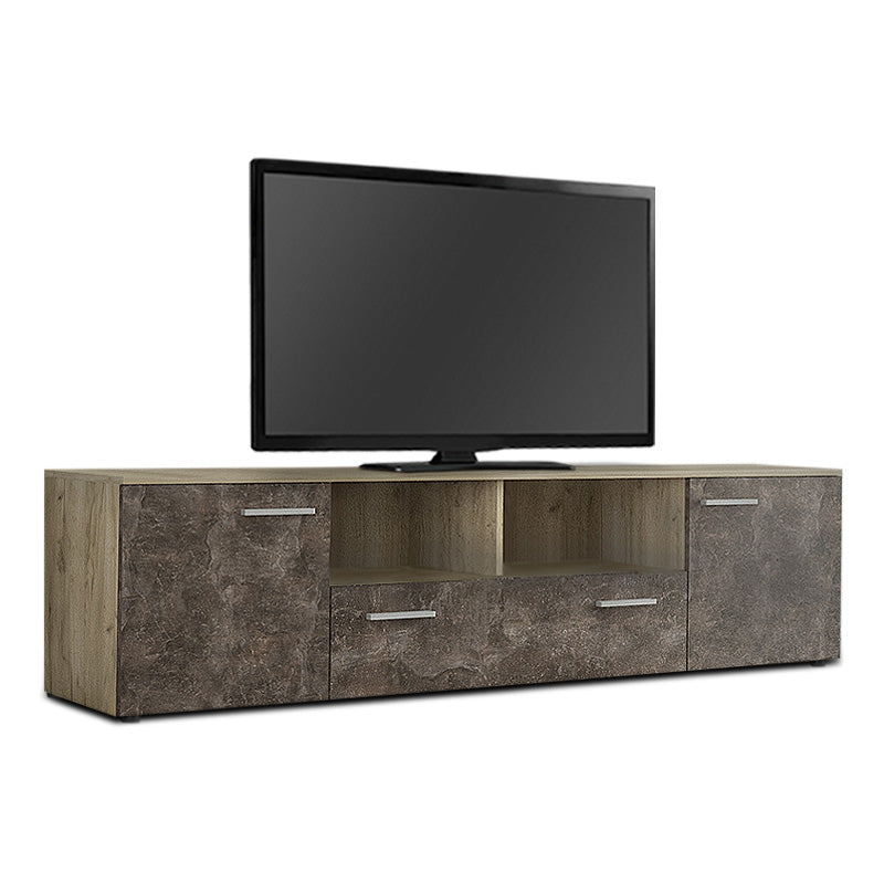 TV Stand TIBET in Grey Oak - Dark, featuring three cabinets and two shelves, perfect for modern interiors.