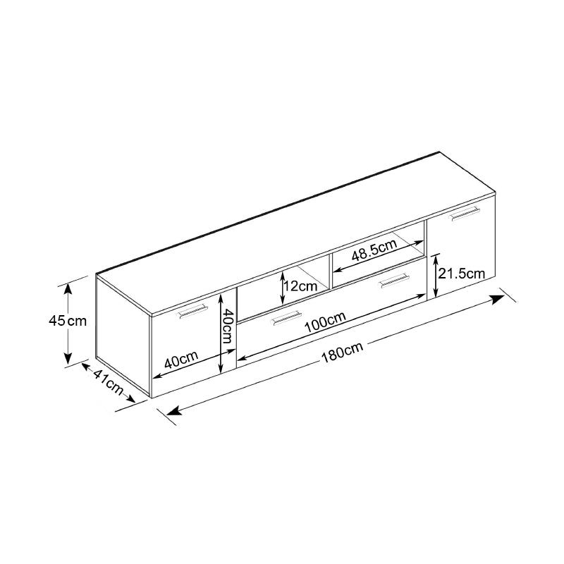 TV Stand TIBET in Grey Oak - Dark, featuring three cabinets and two shelves, perfect for modern interiors.
