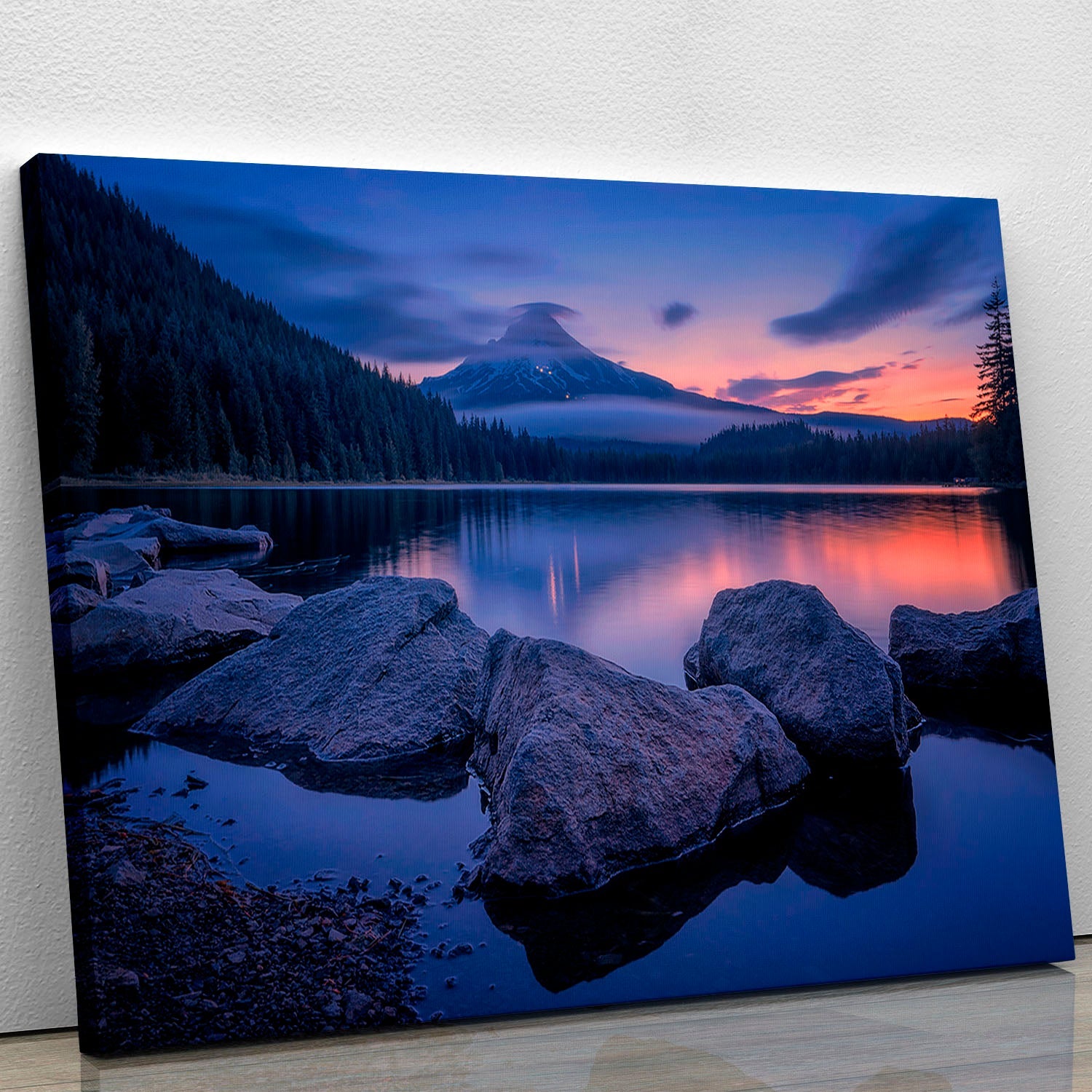 Twilight At Trillium Lake canvas print showcasing serene lake and twilight colors, perfect for home decor.