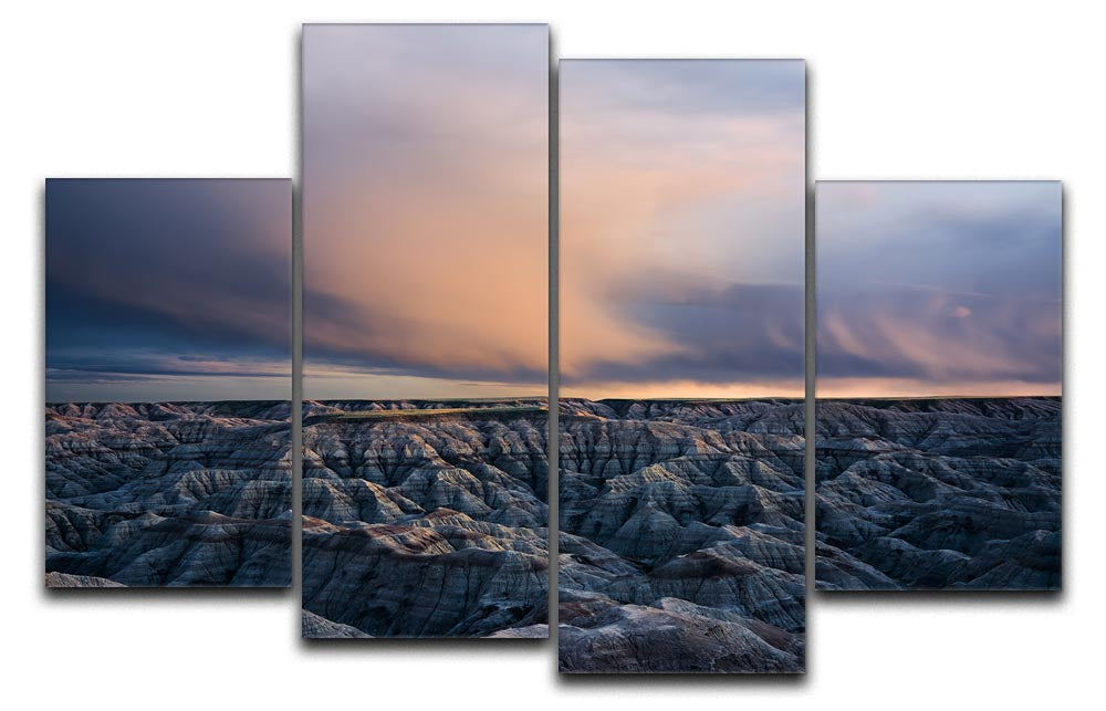 Twilight Over Badlands 4 Split Panel Canvas artwork showcasing a stunning landscape divided into four panels.