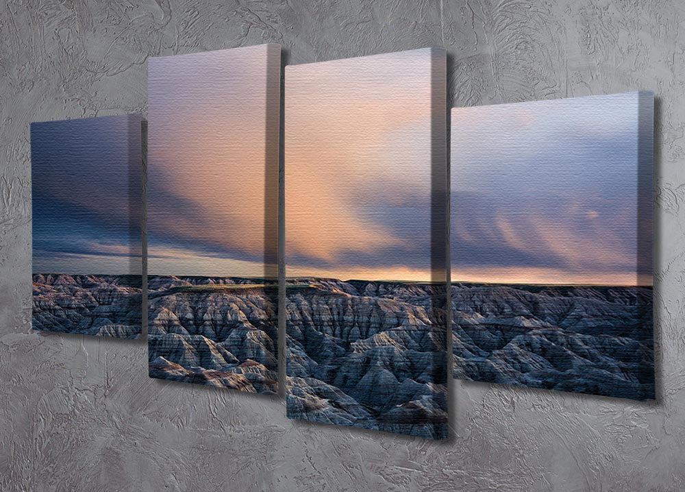 Twilight Over Badlands 4 Split Panel Canvas artwork showcasing a stunning landscape divided into four panels.
