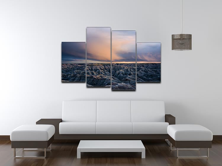 Twilight Over Badlands 4 Split Panel Canvas artwork showcasing a stunning landscape divided into four panels.