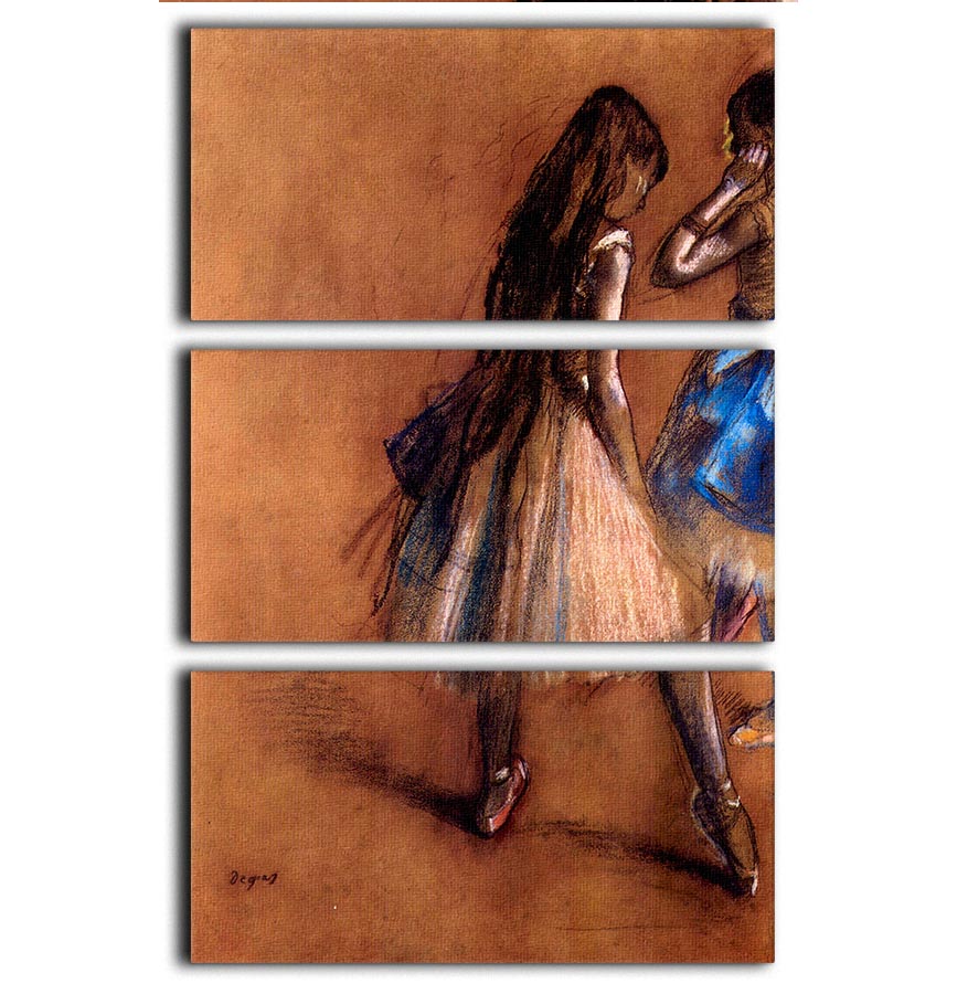 Three-panel canvas print featuring Degas's Two Dancers artwork, showcasing elegant ballet movements.