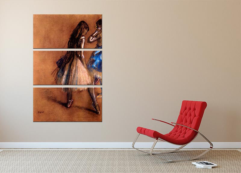 Three-panel canvas print featuring Degas's Two Dancers artwork, showcasing elegant ballet movements.