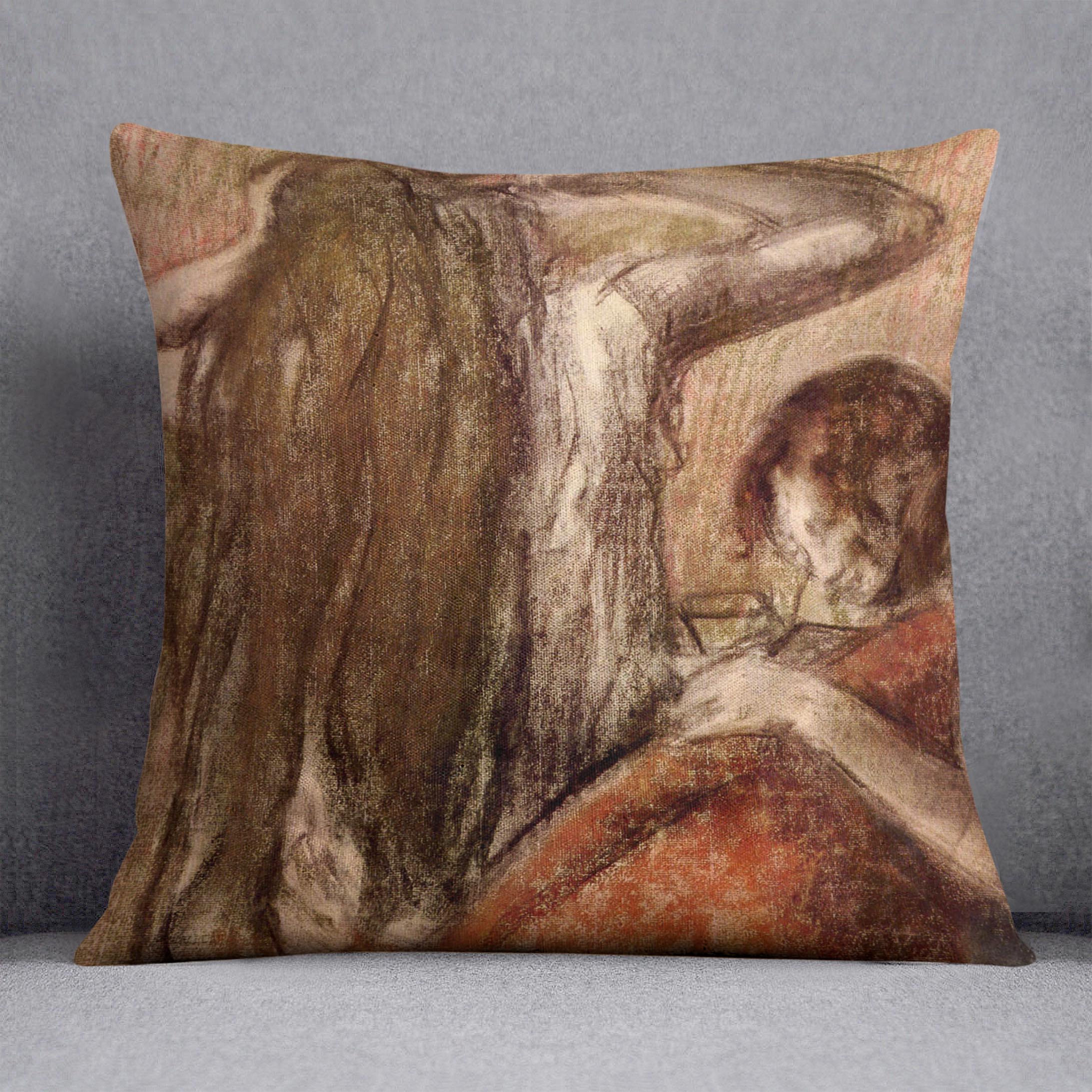 Two Girls by Degas Cushion featuring vibrant abstract design on luxurious vegan faux suede, perfect for home decor.